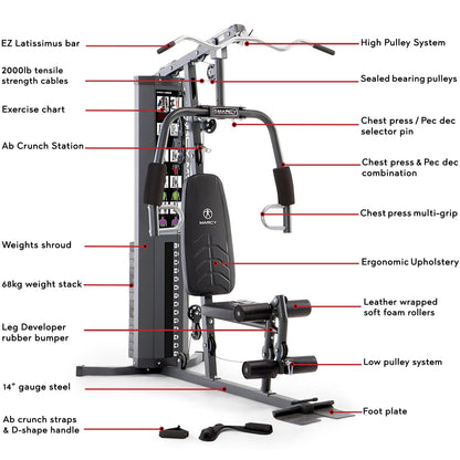 Marcy MWM-4965 All-in-One Home Multi Gym – 68kg Weight Stack with Pulley, Arm & Leg Developer for Weightlifting and Bodybuilding, 300 lbs Capacity