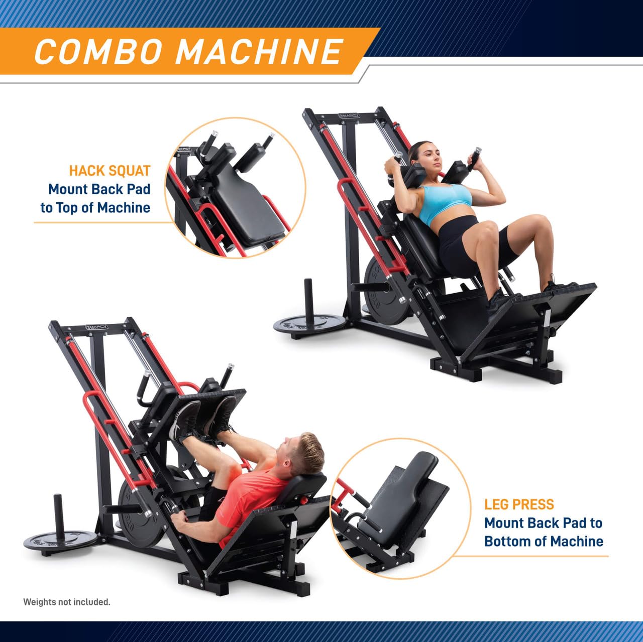 Marcy Commercial-Style Hack Squat & Leg Press Machine – Heavy-Duty Dual Function Lower Body Strength Training Equipment with Safety Stops for Home Gym